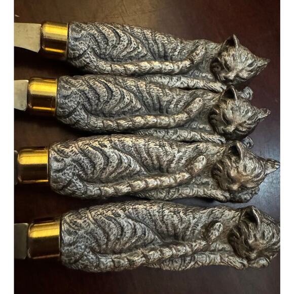 Set of 4 Vintage Arthur Court Sleeping Cat Butter Knife Cheese Spreaders - Picture 8 of 8